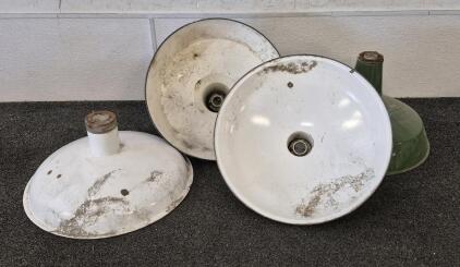 4 Vintage White Porcelain Enamel Light Shade, Often Referred To as A Barn Light Shade