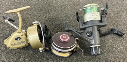 (3) Fishing Reels Including (1) Hurricane Perfecta 600, (1) Oren-O-Matic, And (1) Shimano Quick Fire 2