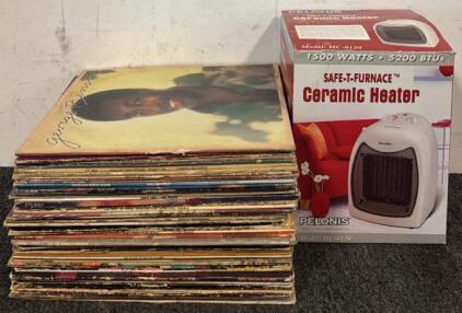 (50)+ Vintage Vinyl Records & Safe-T-Furnace Ceramic Heater