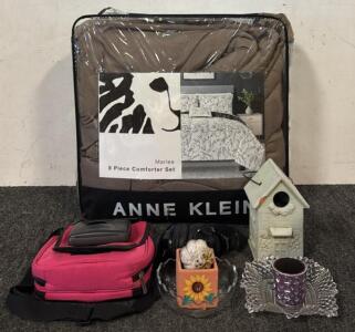 Anne Klein 8pc Queen Comforter Set, Vintage Lenoxx Sound Cassette Player, & Various Pieces of Home Decor
