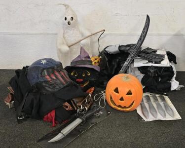 Halloween- (2) Costumes Assassins Creed/Pirate Themed And Slasher Themed, Pumpkin And Ghost Decor