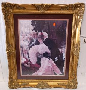 Framed Reproduction of the Painting L'Ambitieuse (Political Woman), also Known as The Reception, by James Tissot.