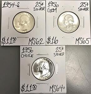 (3) 1950s Era Silver Quarters