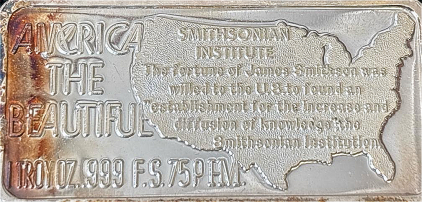 &ldquo;America The Beautiful&rdquo; Troy 1oz .999 Silver &ldquo;Smithsonian&rdquo; Bar