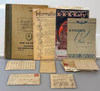 Collection Of Military Memorabilia Including 1919 Paperwork, Army Air Force Headquarters Handbook, Katy Song Book, And More (1919-1943)