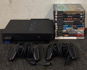 Sony PlayStation 2, (2) PS2 Controllers, & (12) PS2 Games