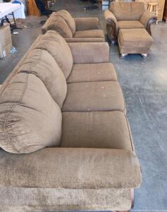 Brown 3 Piece Furniture Set Including Sofa, Love Seat And Armchair With Matching Ottoman, 88"x40"x32", 69"x40"x32, 46"x40"x32"
