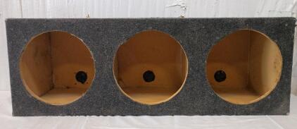 Subwoofer Enclosure Speaker Subwoofer Box, Designed to Hold Three 10in Subwoofers. The Enclosure is Made of Medium-Density Fiberboard (MDF) and is Covered in a Carpet Material. 34"x12"x12"