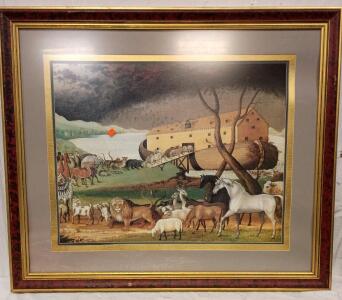 Framed Print of the Painting "Noah's Ark" by American folk Artist Edward Hicks. 40"x34"