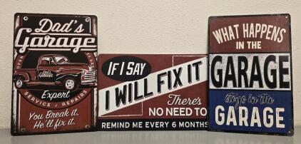 (3) Aluminum Wall Signs For "Man Cave" or Garage- 12"x8"