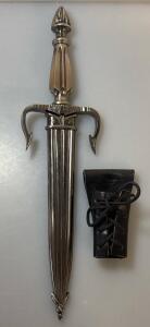Vintage Stainless Steel Dagger With Black Leather Sheath