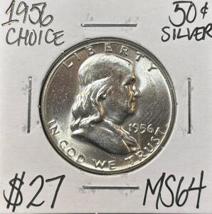 1956 MS64 CHOICE SILVER FRANKLIN &frac12; DOLLAR