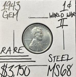 1943 MS68 RARE GEM WORLD WAR II STEEL CENT