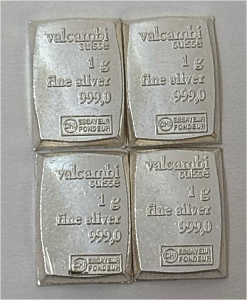 (4) Valcambi Suisse 1G .999 Fine Silver Bars