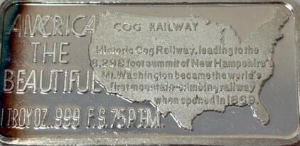 &ldquo;America The Beautiful&rdquo; Troy 1oz .999 Silver Big Sur. Cog Railway Bar