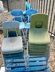 Stackable School Chairs, Plastic and Metal, Various Colors