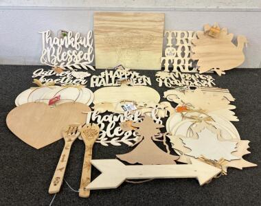 (1) Box Filled With Woodcraft To Paint