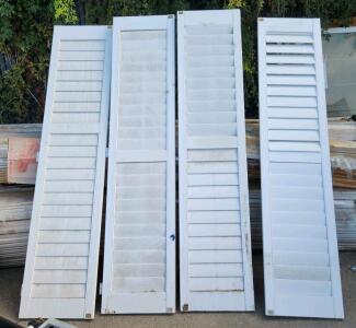 White Louvered Wood Shutters, Set of 4, 80x15 inches