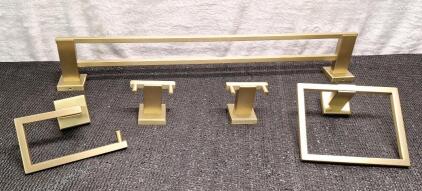 (1) 5-Piece Bathroom Hardware Accessory Set, Gold Finish