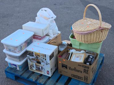 Whole Pallet of Assorted Arts & Crafts Items & Plastic Storage Bins