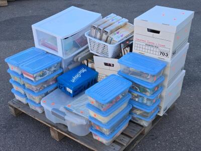 Whole Pallet of Assorted Arts & Crafts Items & Plastic Storage Bins