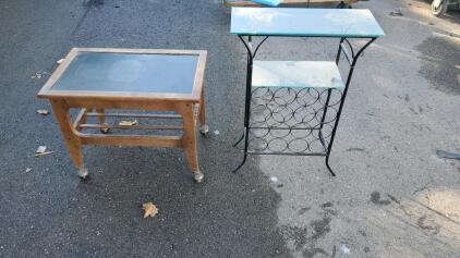 Glass Wine Rack and Small Table with Wheels