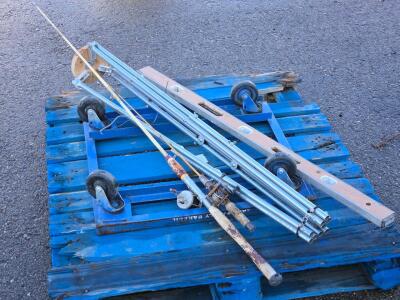 Franz Bakery Rolling Rack, Tri-Pod, Vintage Fishing Rods & Vintage Level