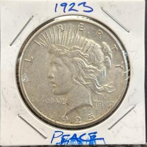 1923 United States Peace Dollar Coin, 90% Silver, Anthony de Francisci Design