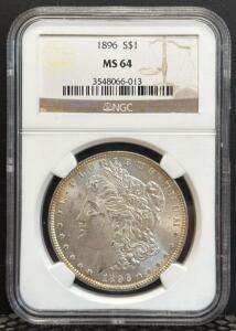 1896 Morgan Silver Dollar, MS 64, Philadelphia Mint, NGC Certified