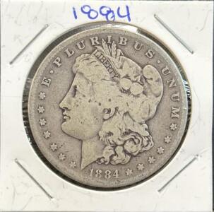 1884 Morgan Silver Dollar, United States, 90% Silver, George T. Morgan Design