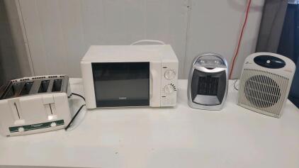 Galanz Mircowave, Toastmasters Toaster, Brighton Space Heater, SunBeam Heater