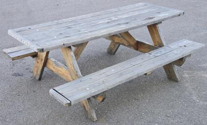 Full Size Wood Picnic Table w/ Integrated Benches - 28&frac12;"H x 75"L x 55"D