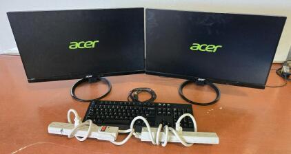 (2) Acer R240HY HDMI Monitors , Lenovo Wired Keyboard & (2) Power Strips