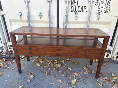 (1) Brown Wooden 3- Drawer Desk - 30&rdquo;Hx54&rdquo;Wx16&rdquo;D