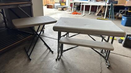 (1) Small Folding Picnic Table w/ 2 Benches (1) Small Folding Side Table