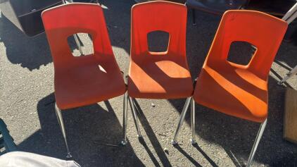 (3) Small Orange Little Kids School Chairs 23&rdquo; Tall x 13&rdquo; To Seat Base