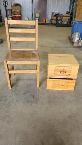 Chair And (2) Wooden Box For Storage