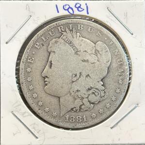1881 Morgan Silver Dollar, New Orleans Mint, $1 Coin