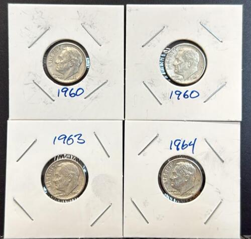 1960, 1963, 1964 U.S. Roosevelt Dimes, 90% Silver Coins