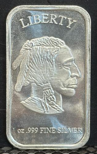1 oz .999 Fine Silver Bullion Bar, Liberty and Bison Design