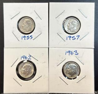 1955-1963 Roosevelt Dimes Collection, 90% Silver, U.S. Mint