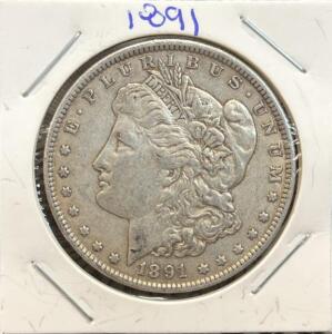 1891 Morgan Dollar Coin, 90% Silver, No Mint Mark, 1 Dollar, USA