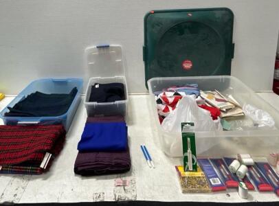 (1) Box of Fabric and sewing supplies. (2) Boxes with sewing Fabric.