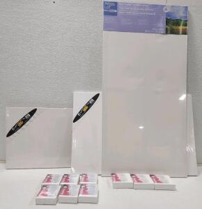 (1) 24" X 48" Artist's Loft Back-Stapled Traditional Canvas (3) Winsor And Newton Artist Canvas 5" X 5" (6) Winsor And Newton Artist Canvas 4" X 5" And More
