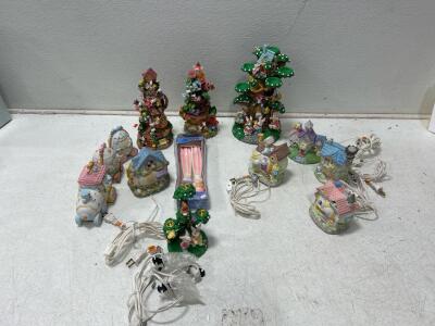 (1) tote with Bunny Candles, a Easter villages set, and a 7&rdquo; Bunny tree candle holder
