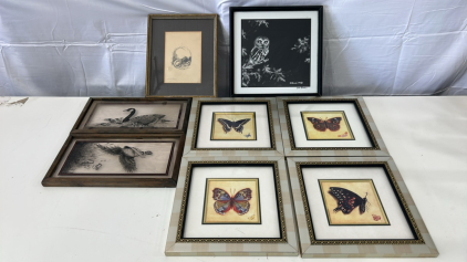 (4) 10&rdquo;x10&rdquo; Butterfly Wall Art (2) 6.5&rdquo;x12&rdquo; Waterfowl Glass Wall Art & More