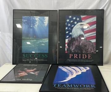 (4) Inspirational Quote Poster Wall Art Including Success, Pride And Teamwork