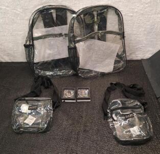 (2) Clear Backpacks, (2) Clear Small Shoulder Bags & (2) Pendant Earring Sets