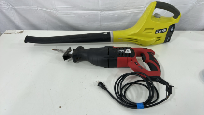 (1) SKIL 9215-02 8.5-Amp Reciprocating Saw (1) Ryobi ONE+ 18V Cordless Leaf Blower