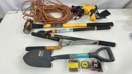 (1) Wagner Power Painter Plus Ez Tilt 6.6 Amp Electric Handheld Airless Paint Sprayer (1) 8 lb Rockforge Sledgehammer W/ A Fiberglass Handle (1) Fiskars 28&rdquo; Bypass Lopper & More